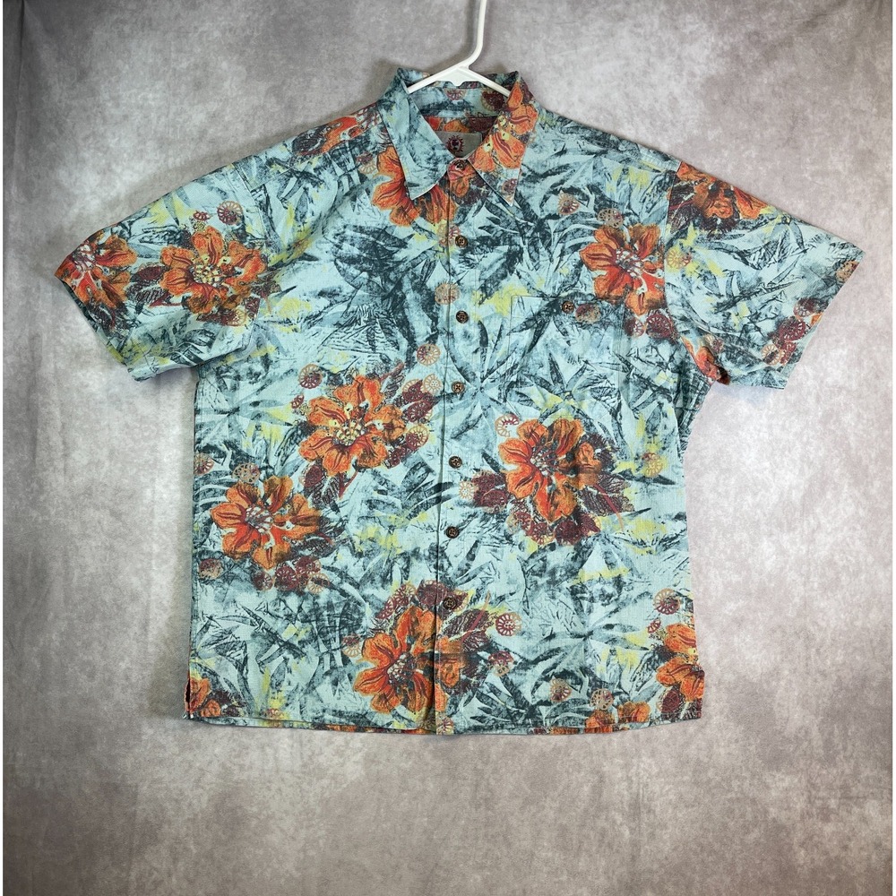 Territory Ahead Hawaiian Shirt Mens Large Blue Short Sleeve Floral Cotton Casual